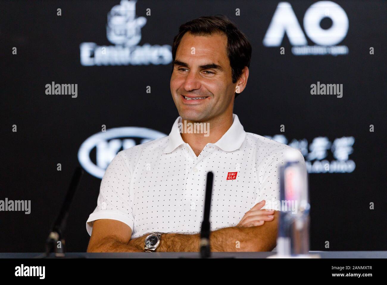 ROGER FEDERER (SUI) during a press conference at the 2020 Australian Open Stock Photo