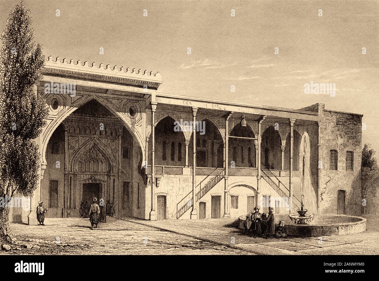 Emir's Palace in Beit ed-Dine Palace, Lebanon. Old engraving by Lemaitre published in L'Univers Syria, in 1841. History of the ancient Syria Stock Photo