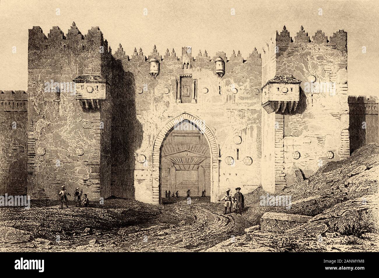 Gate of Damascus, Syria. Old engraving by Lemaitre published in L