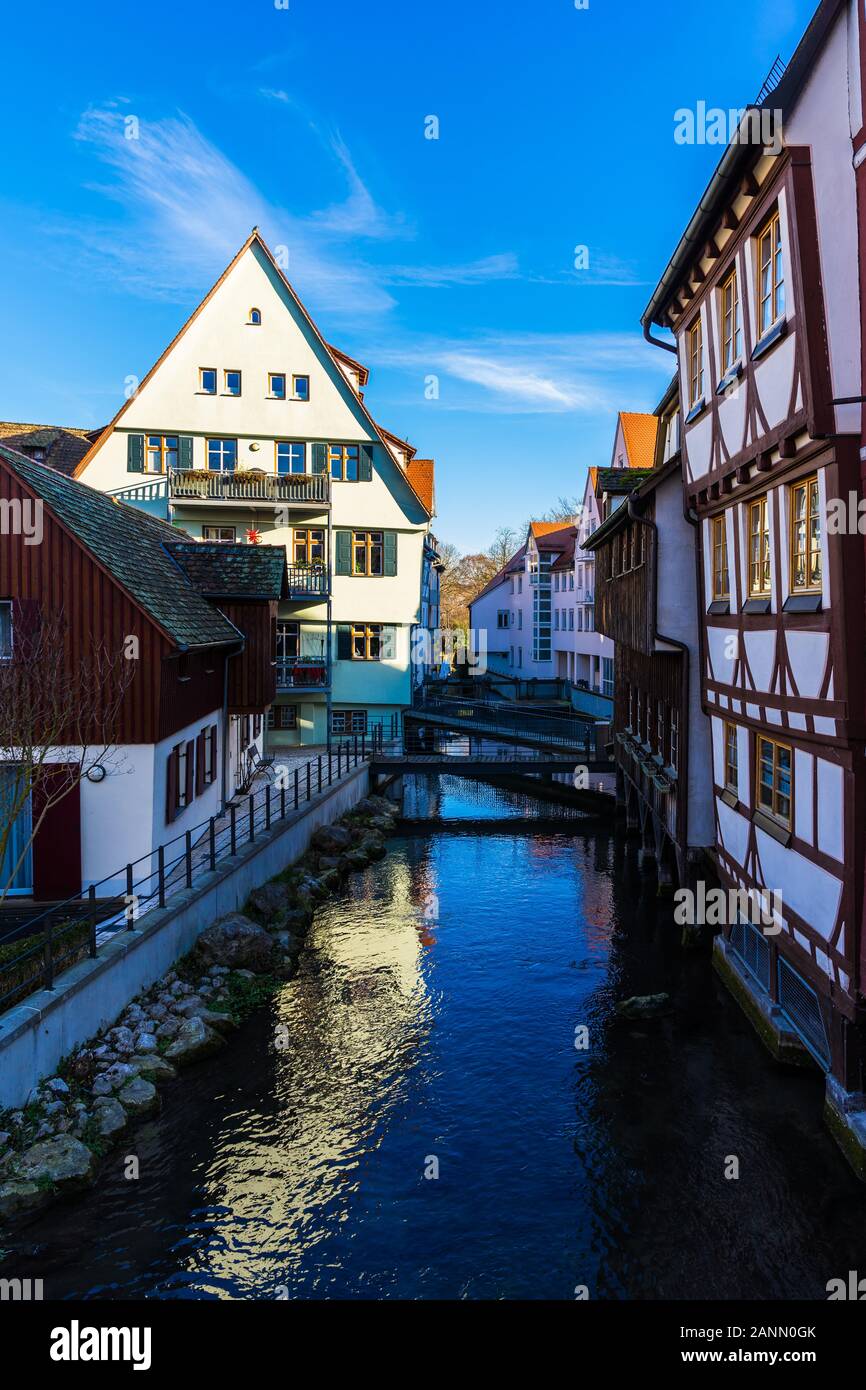 Germany, Ulm old town frame houses alongside water of blau river flowing  through the city, called swabian venice, originally fishermens and tanners  qu Stock Photo - Alamy