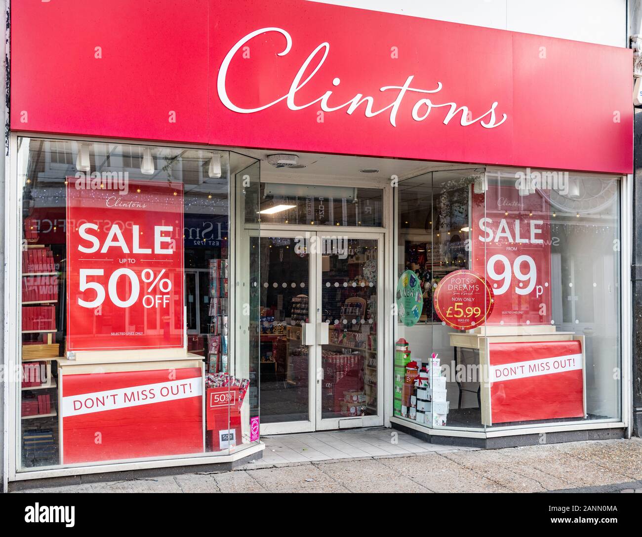 Clintons Cards Winter 2019 / 2020 Sale, Eastbourne, Sussex, England Stock Photo