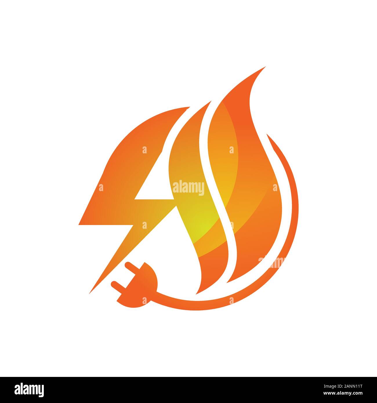 Fire Flame Logo design with electrical sign symbol. Stock Vector