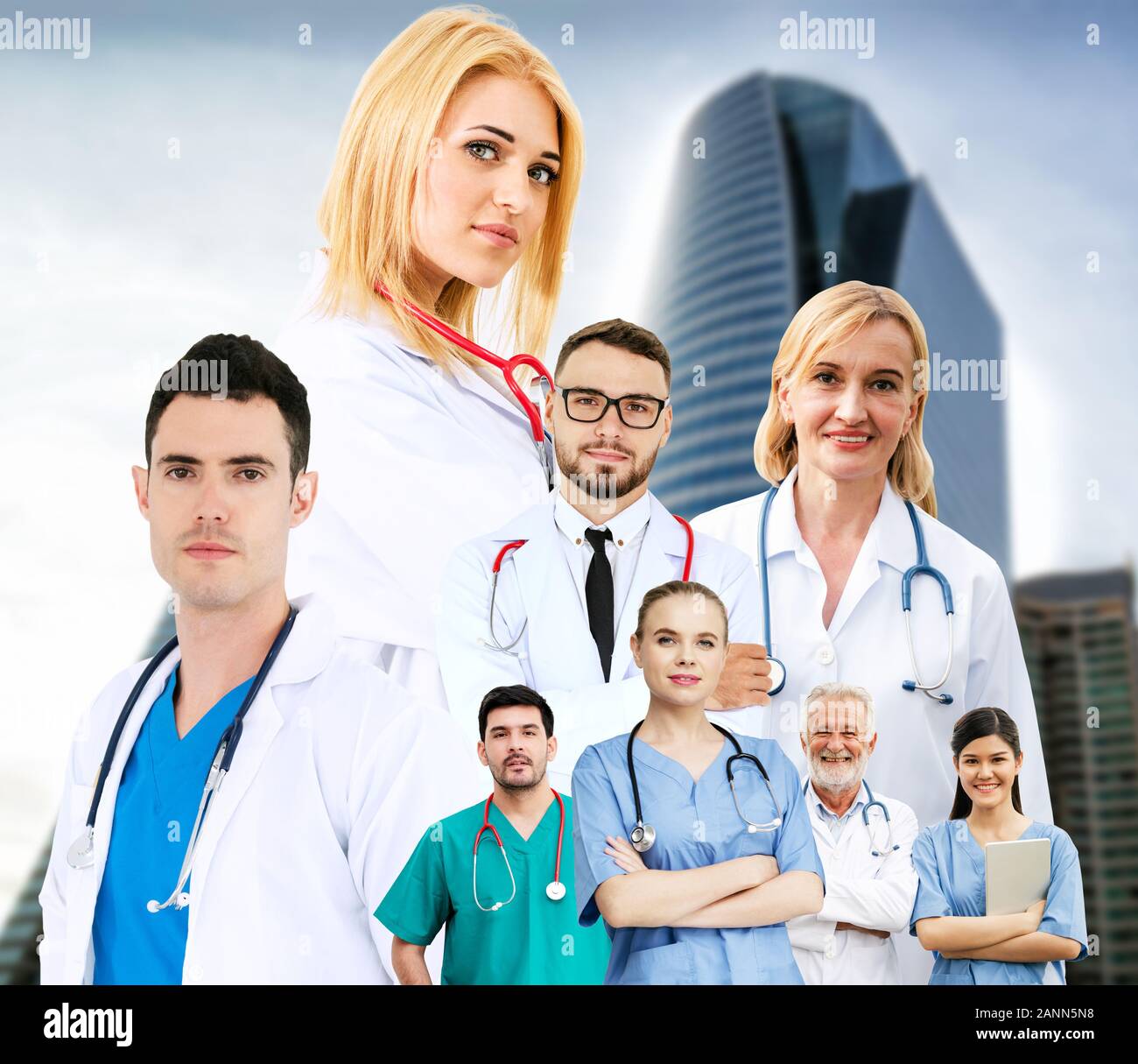 Healthcare people group portrait in creative layout. Professional medical staff, doctors, nurse