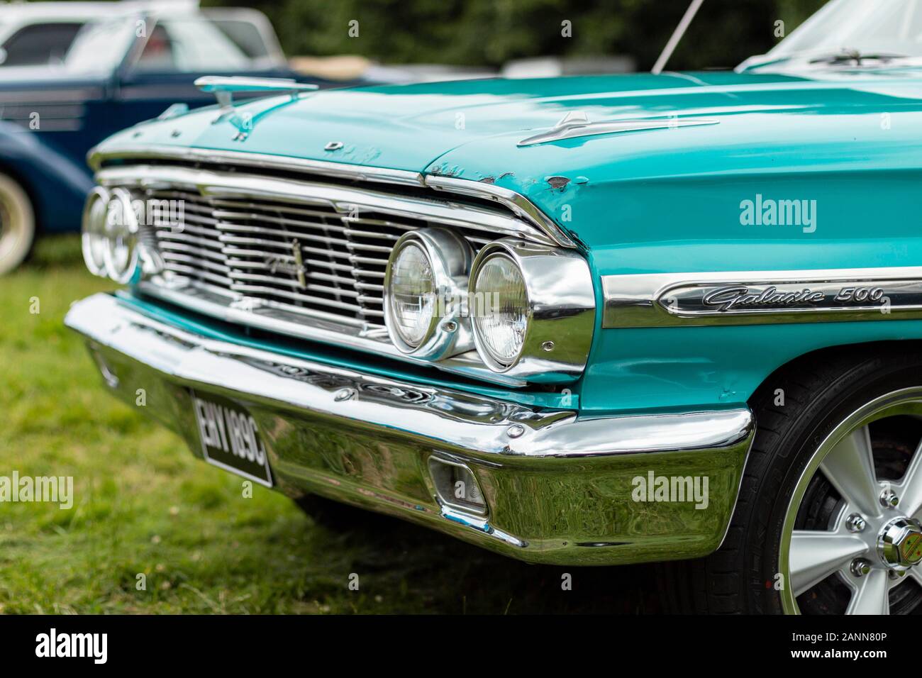 blue 1964 convertible Ford Galaxy 500 at Stars & Stripes American Classic car show Stock Photo