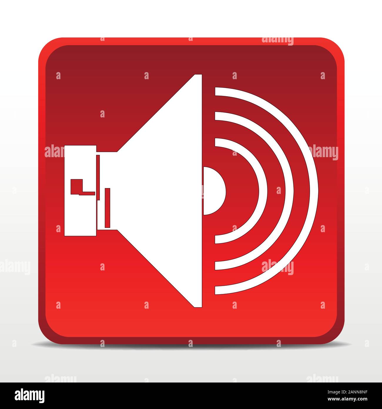 Media icon with volume increase sign. Rounded square web button. Red square button with white volume-level sign - vector illustration. Stock Vector
