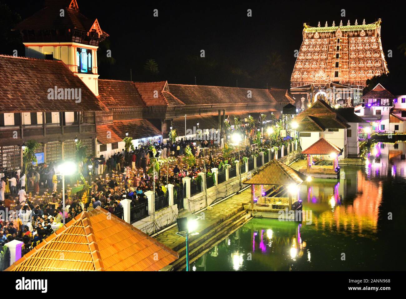 sree padmanabhaswamy temple during lakshadeepam ceremony,thiruvananthapuram,kerala,india Stock Photo