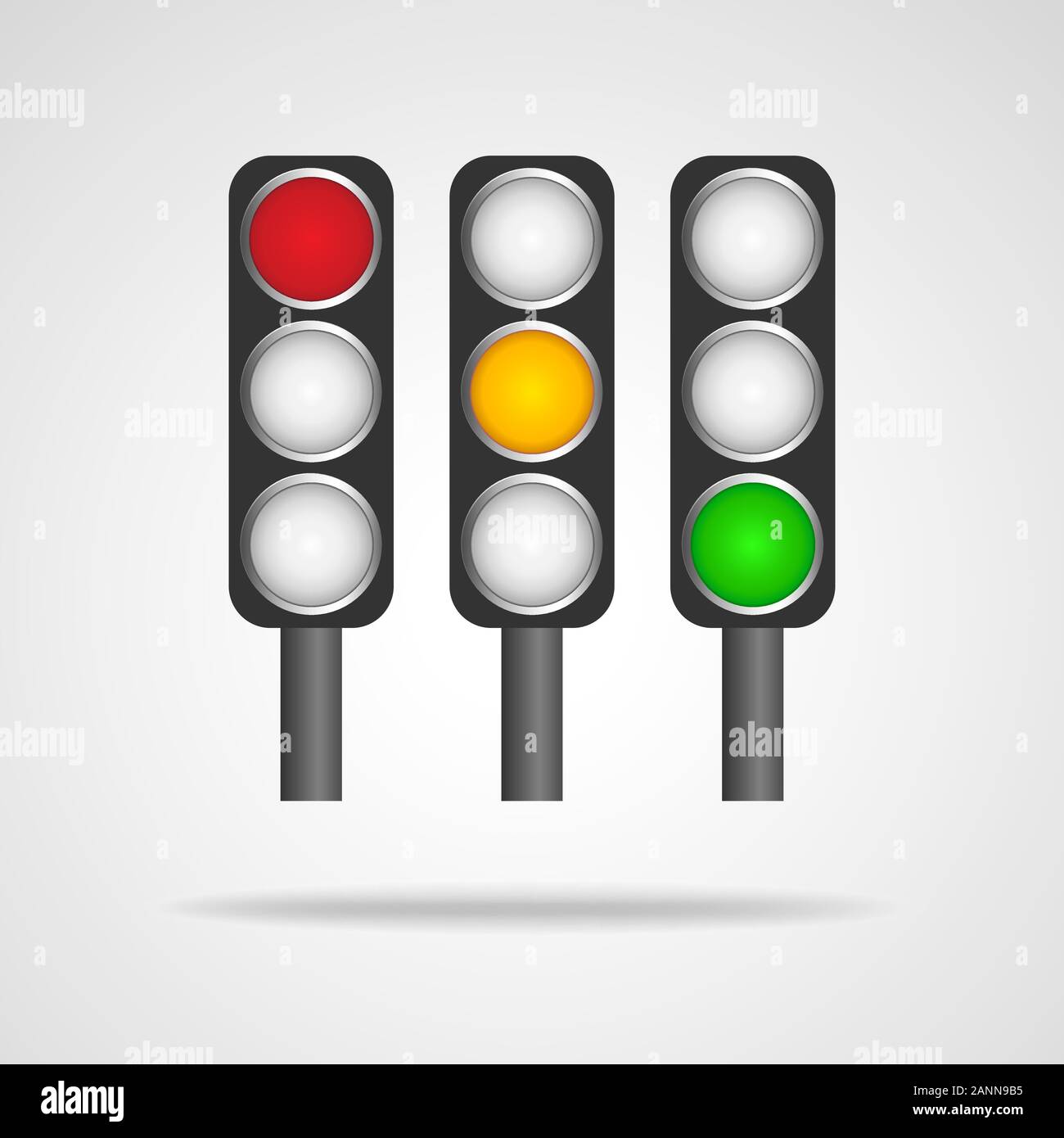 Traffic lights symbol on white background. Three urban traffic lights - vector illustration. Set of traffic lights isolated. Stock Vector
