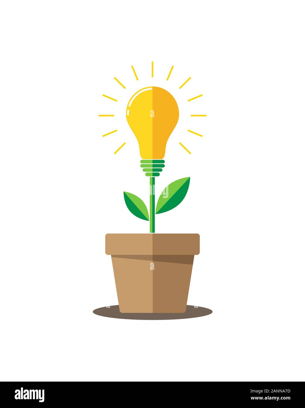 Glowing light bulb plant coming out of flower pot. Business growth concept with idea light bulb - vector illustration. Flat design icon. Stock Vector