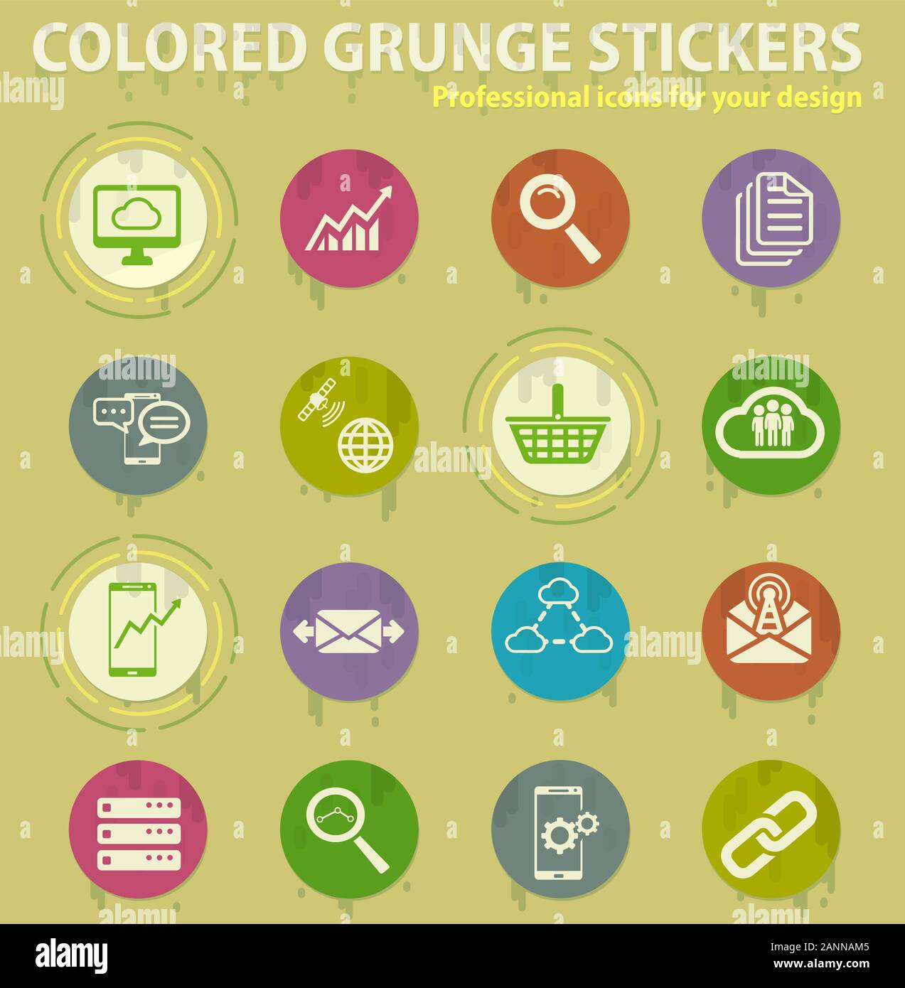 Data analytic colored grunge icons Stock Vector