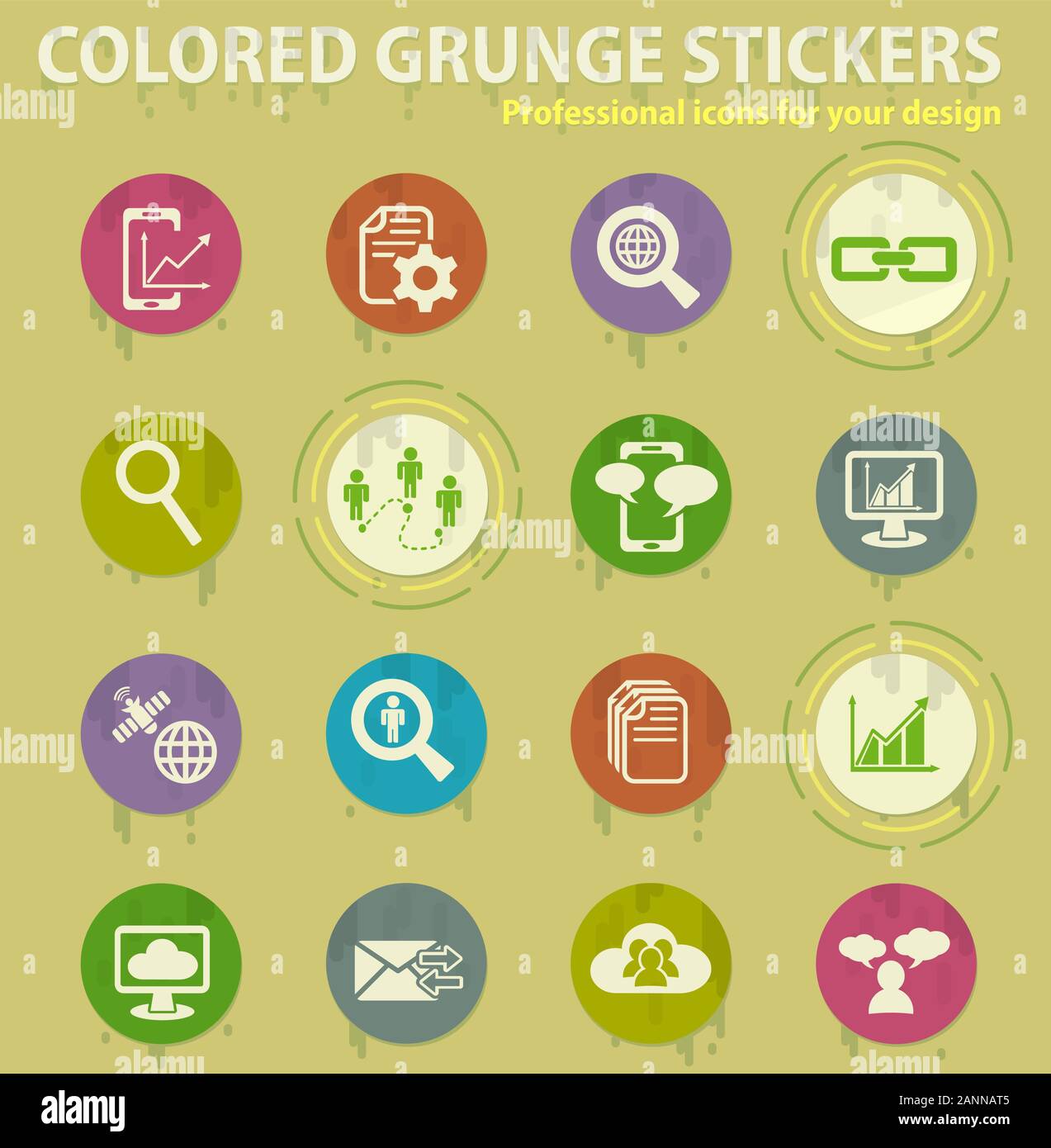 Data analytic colored grunge icons Stock Vector