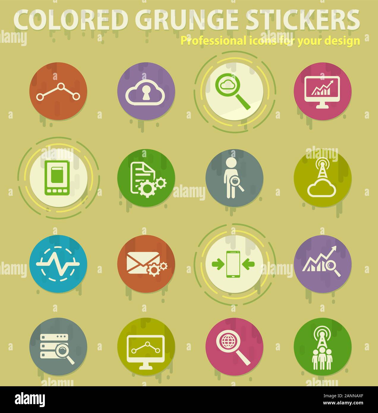 Data analytic colored grunge icons Stock Vector