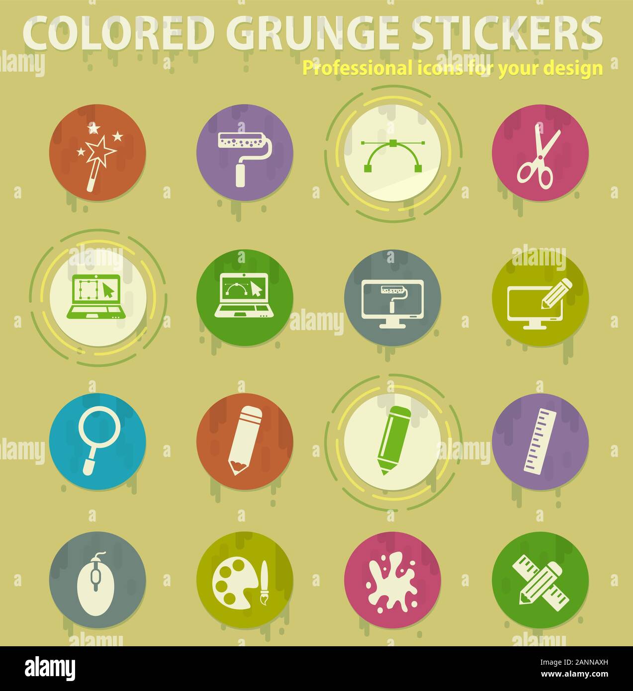 Design tools colored grunge icons Stock Vector