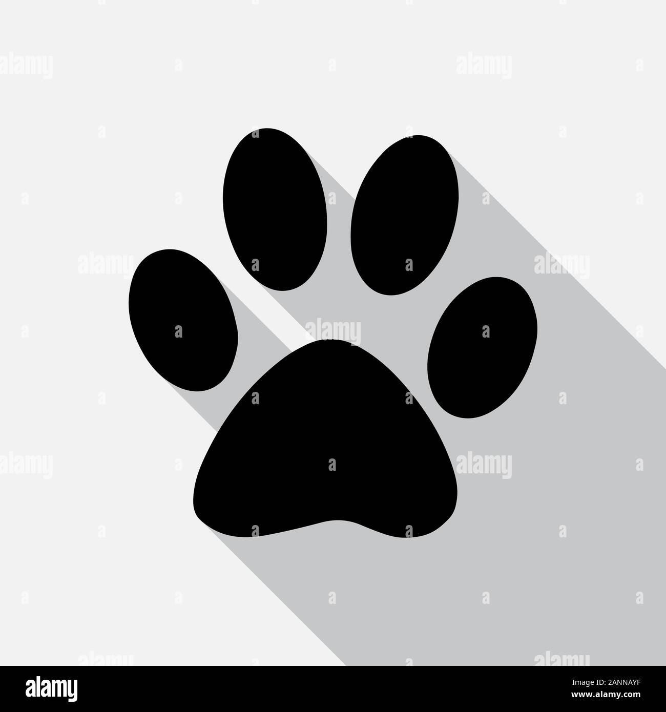 Paw print black on a gray background. Flat vector illustration with long shadow. Stock Vector