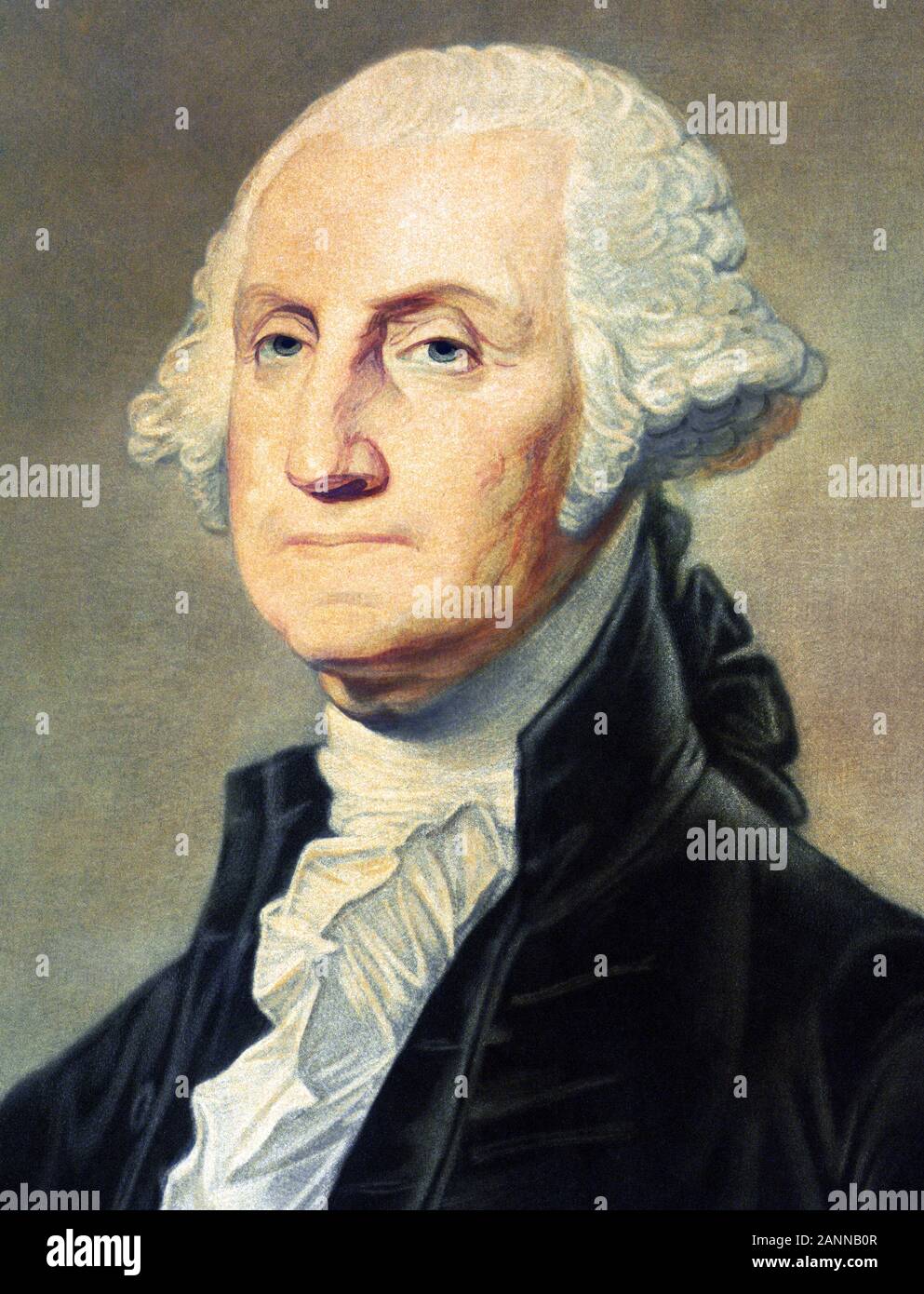 Vintage portrait of George Washington (1732 - 1799) – Commander of the Continental Army in the American Revolutionary War / War of Independence (1775 – 1783) and the first US President (1789 - 1797). Detail from a print circa 1813 by Freeman of Philadelphia. Stock Photo