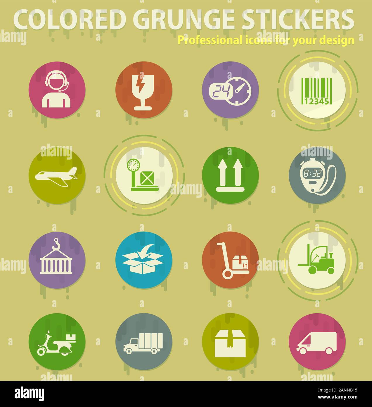 delivery service colored grunge icons Stock Vector