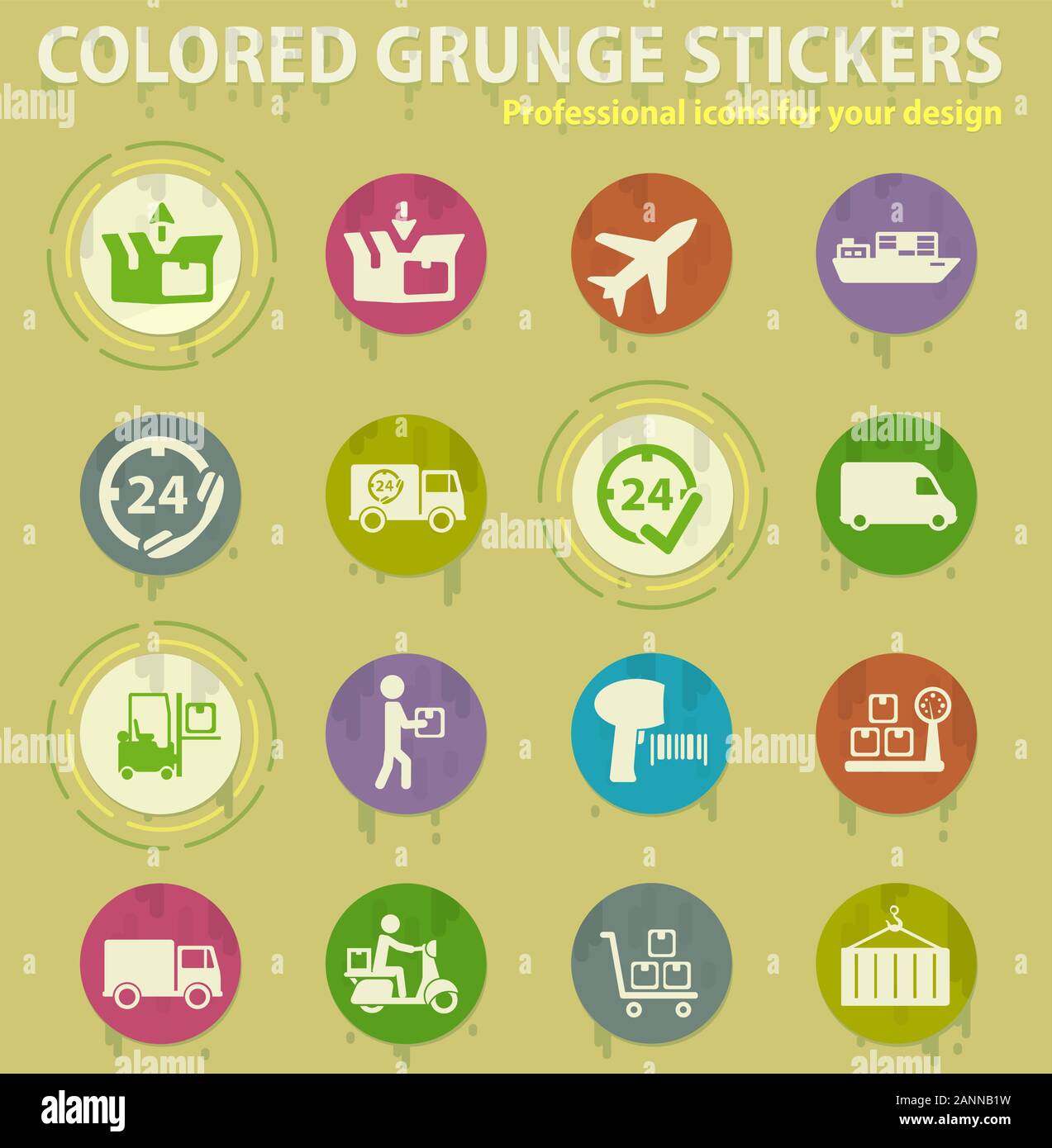 delivery service colored grunge icons Stock Vector