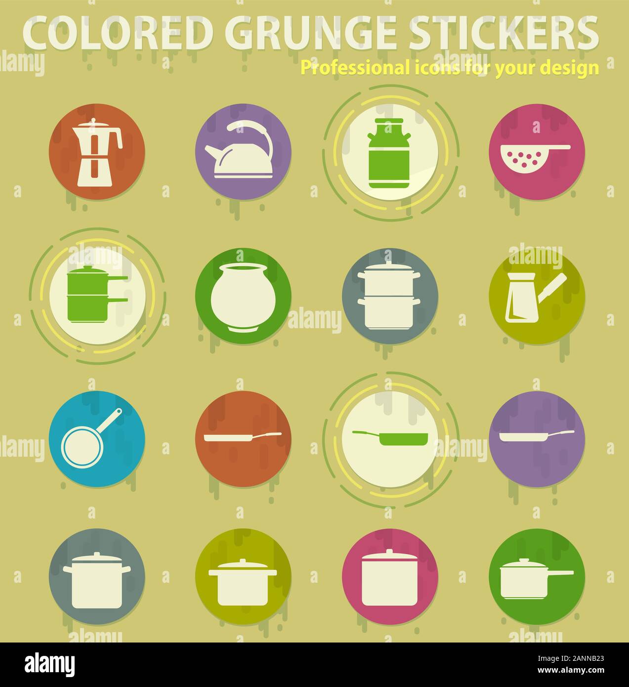 dishes colored grunge icons Stock Vector