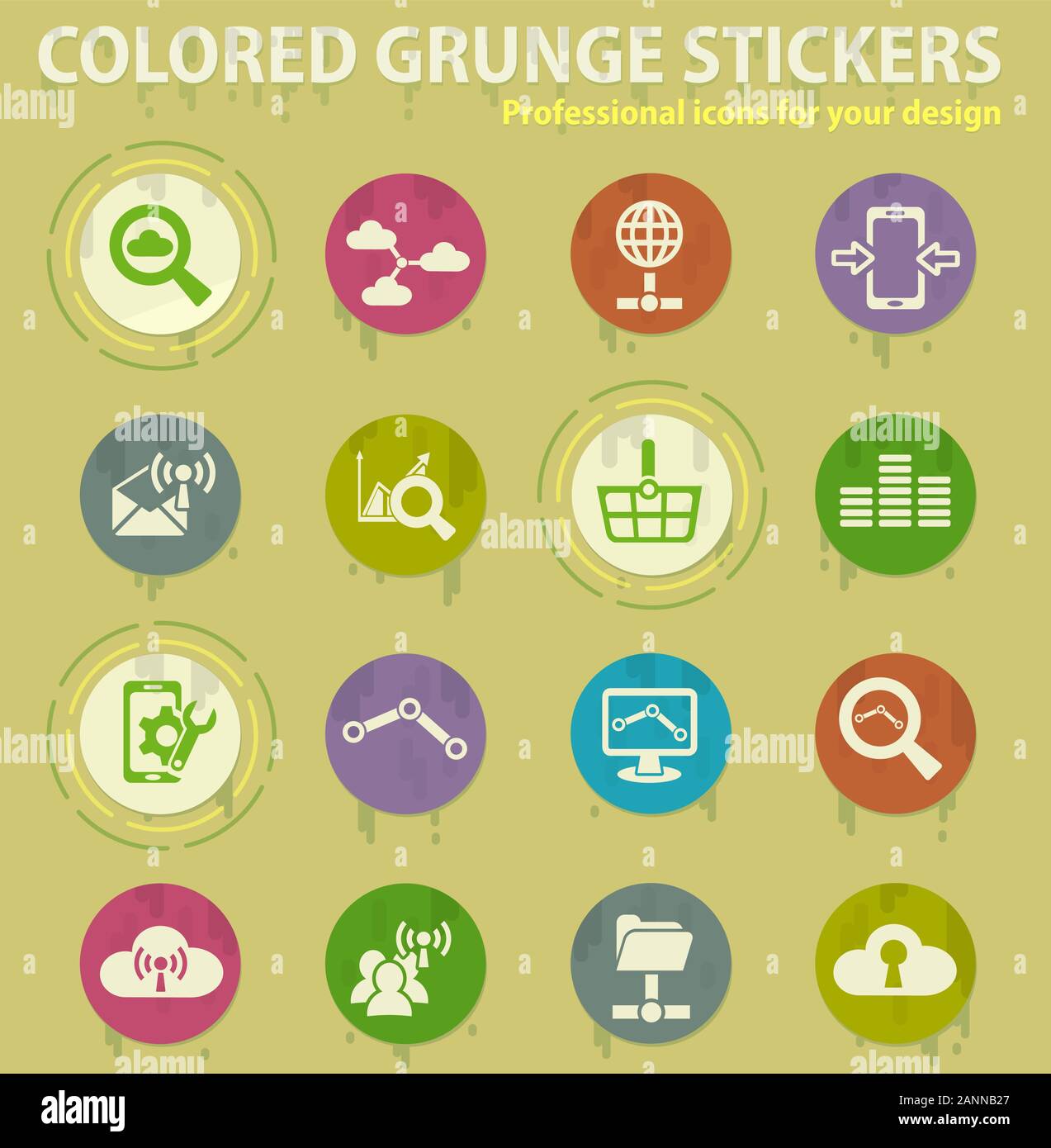 Data analytic colored grunge icons Stock Vector