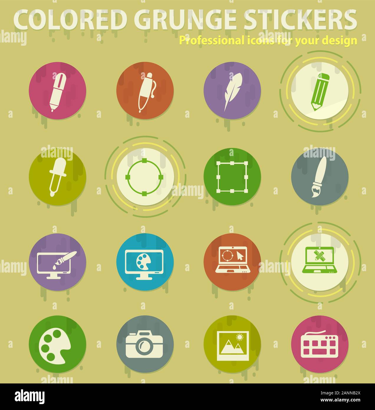 Design tools colored grunge icons Stock Vector