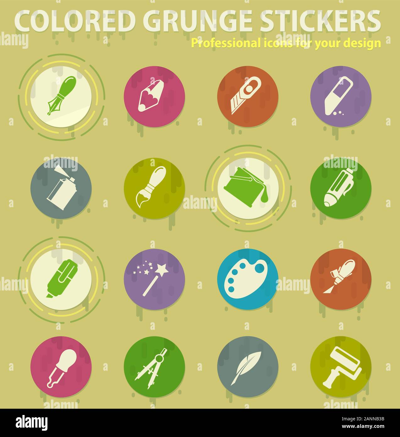 Design tools colored grunge icons Stock Vector