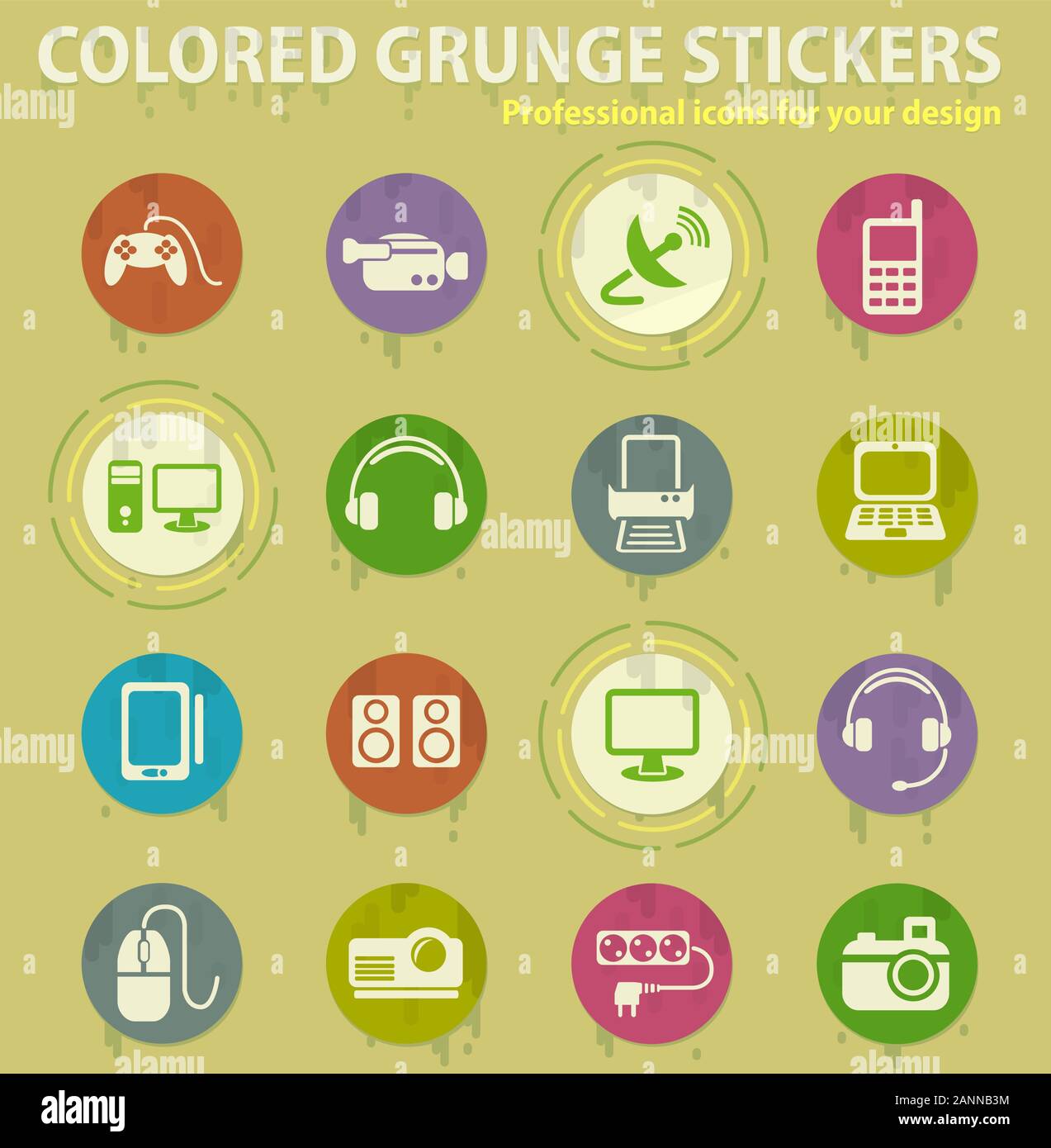 devices colored grunge icons Stock Vector