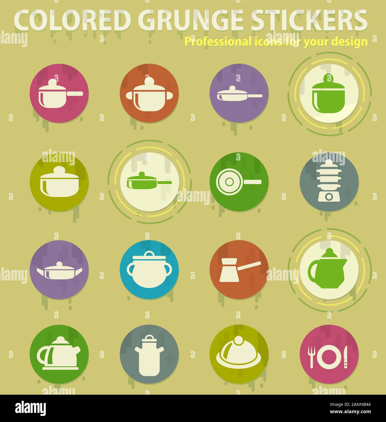 dishes colored grunge icons Stock Vector