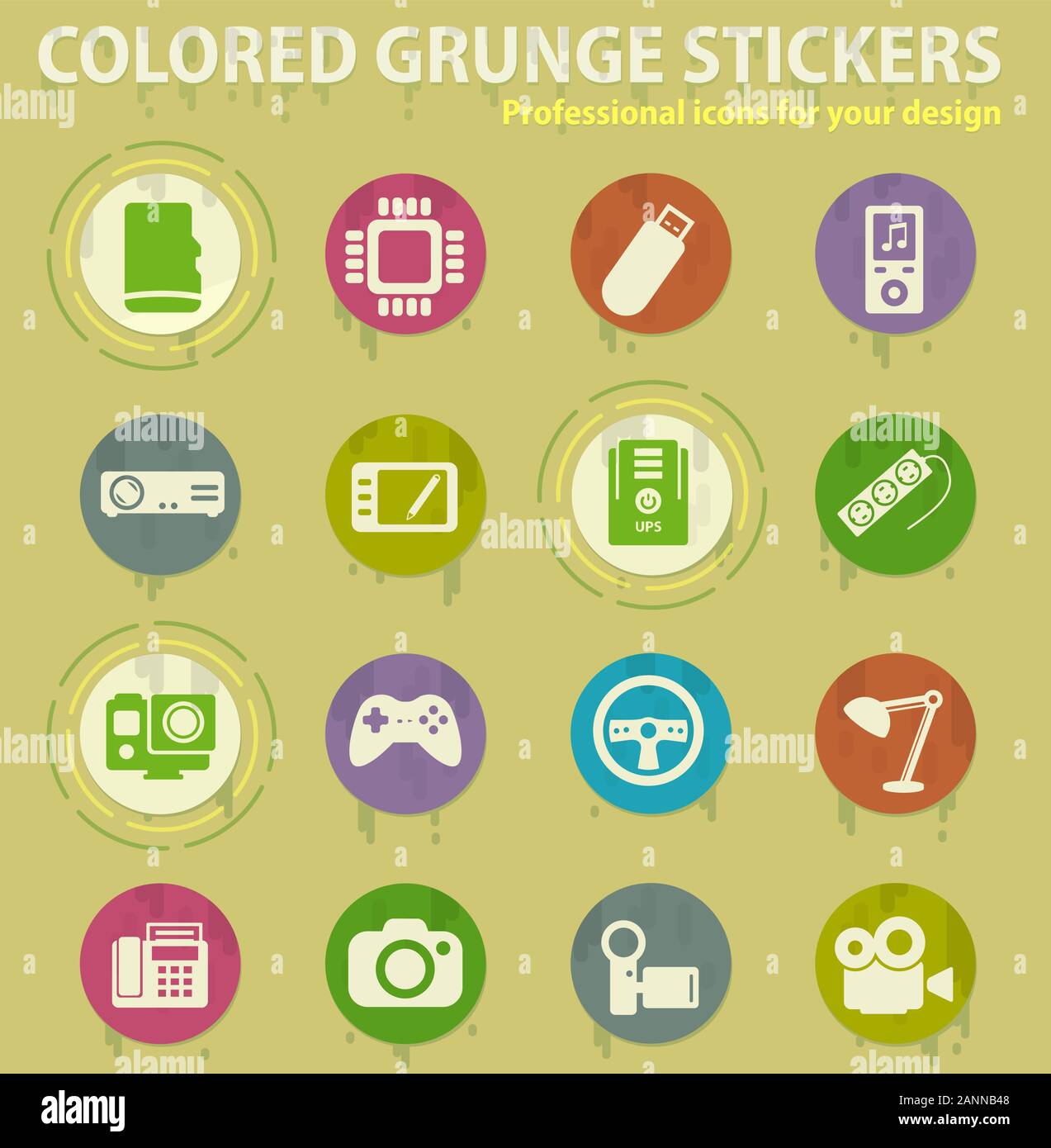 devices colored grunge icons Stock Vector