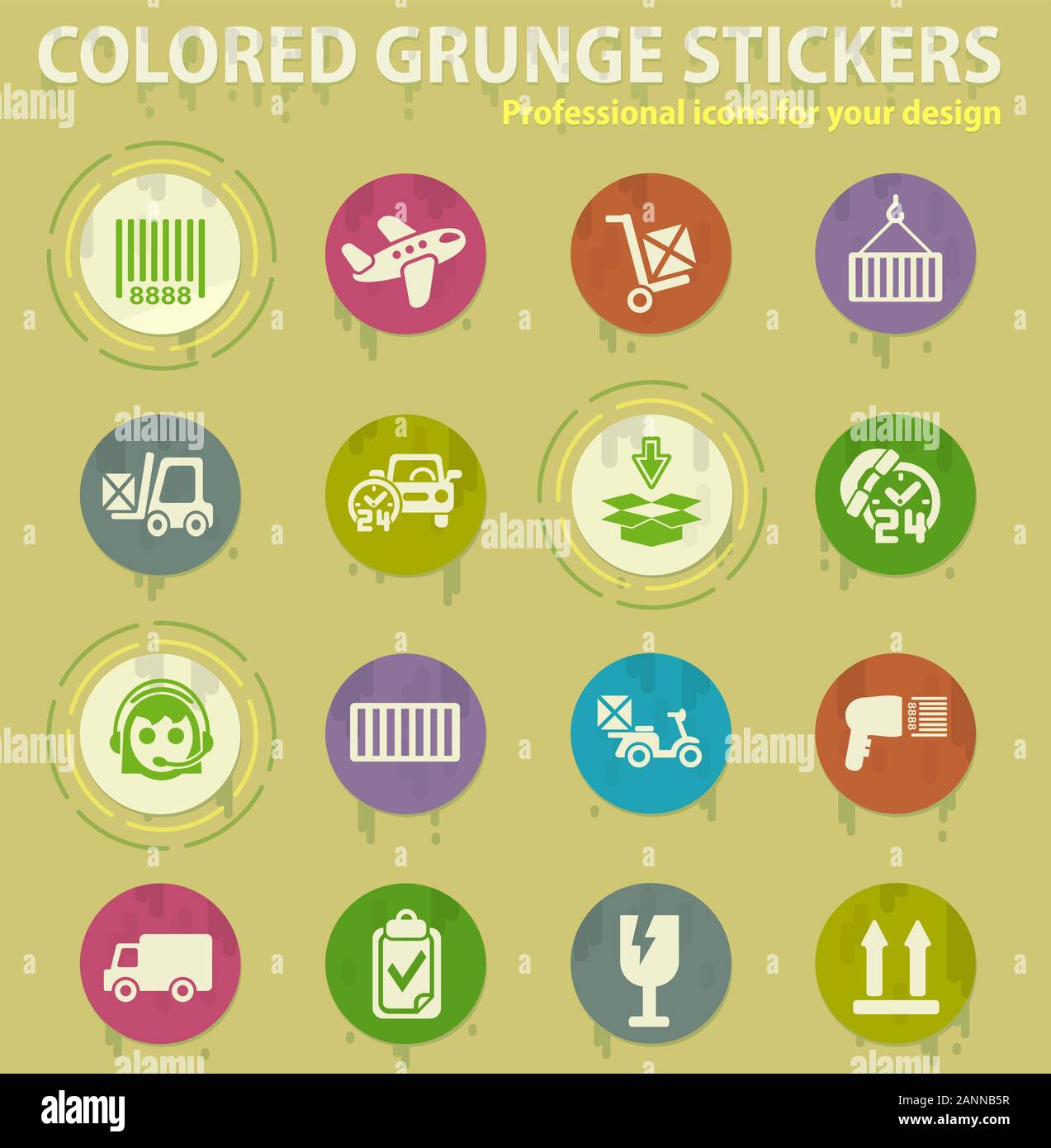 delivery service colored grunge icons Stock Vector