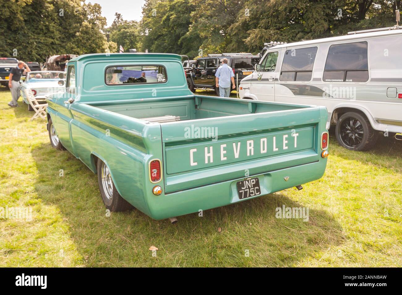 green 196os Chevrolet pickup flatbed truck Stock Photo