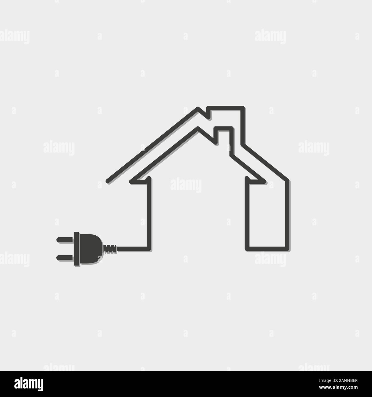 Black house with wire plug - vector illustration. Simple circuit house with plug. Stock Vector