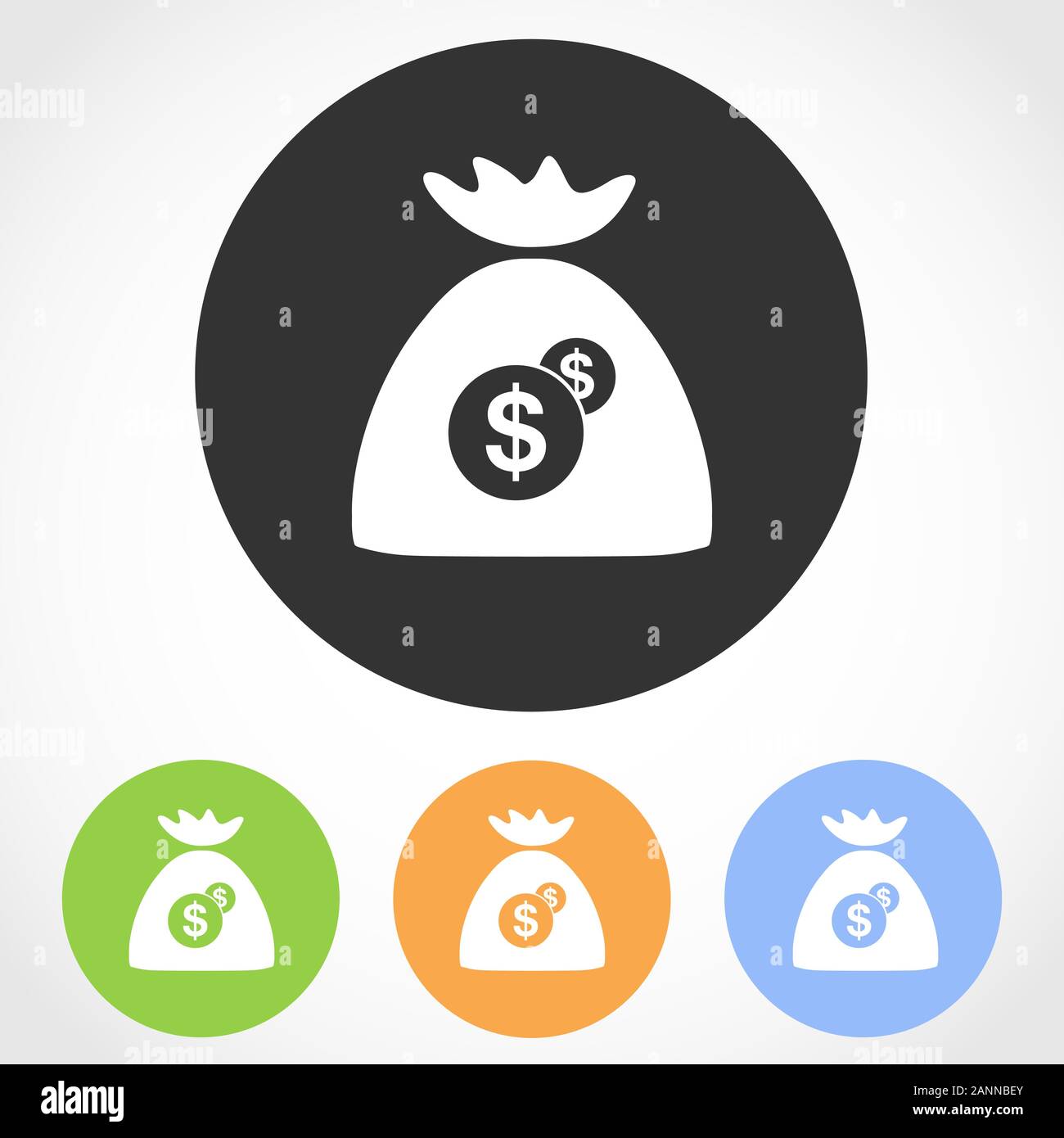 Money bag icon on the round button. Vector illustration. Set of flat ...