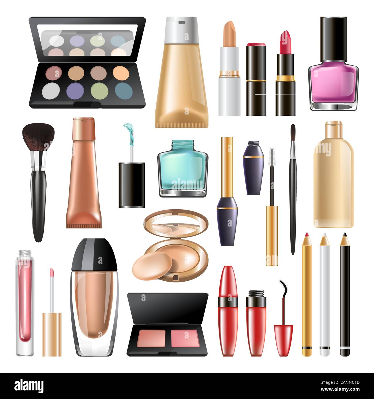 Decorative cosmetics and makeup products mock up packages set Stock Vector