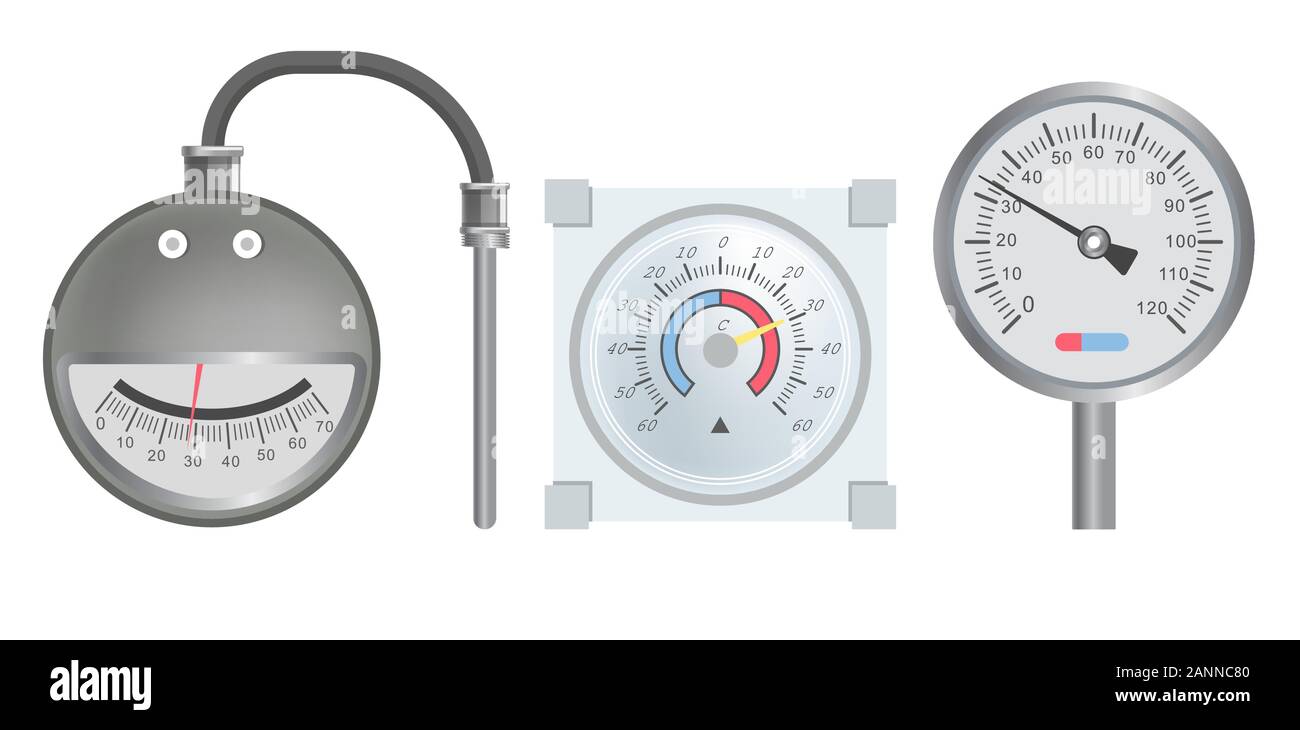 Pressure scale or thermometer, heating system dial isolated icon Stock ...