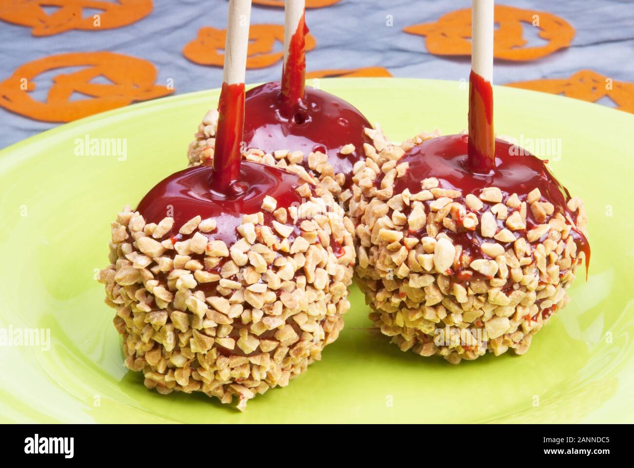 Halloween toffee candy red delicious apples covered with a hardened red