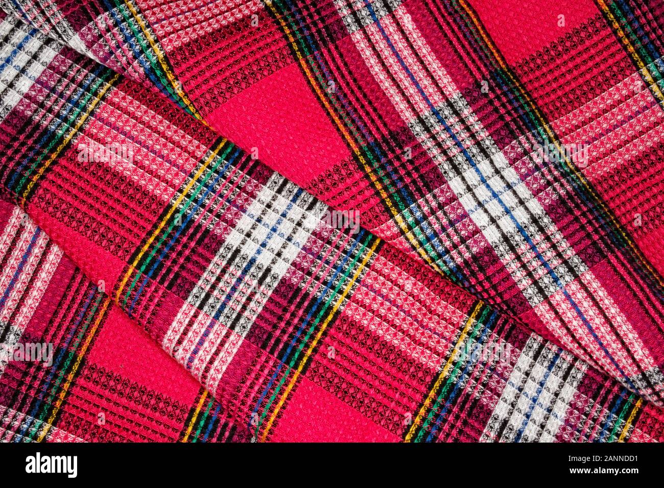 red checkered fabric closeup , tablecloth texture Stock Photo