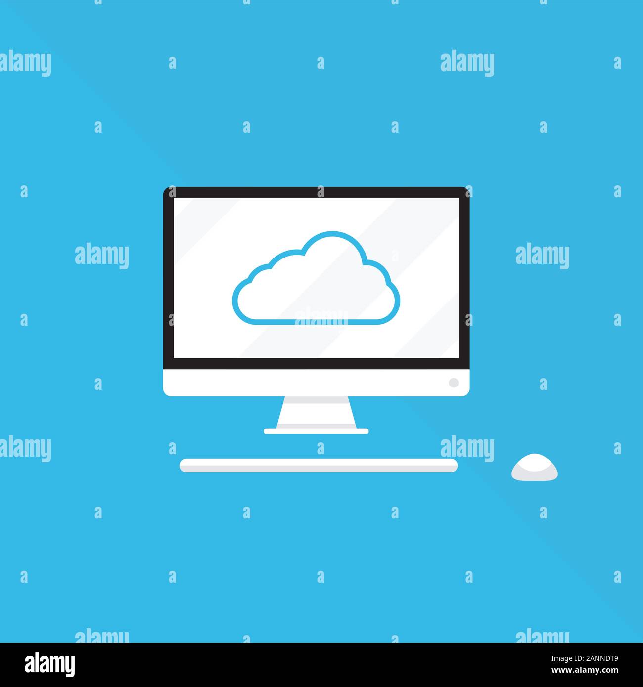 Cloud storage and pc download in isometric vector design. Computer service or app with data transfering. Online computing technology. Abstract server network connection. Stock Vector