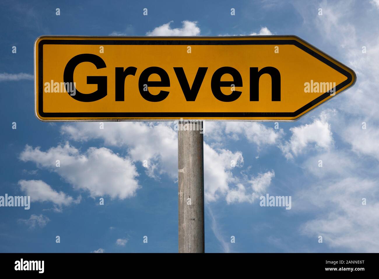 Detail photo of a signpost with the inscription Greven, North Rhine-Westphalia, Germany, Europe Stock Photo