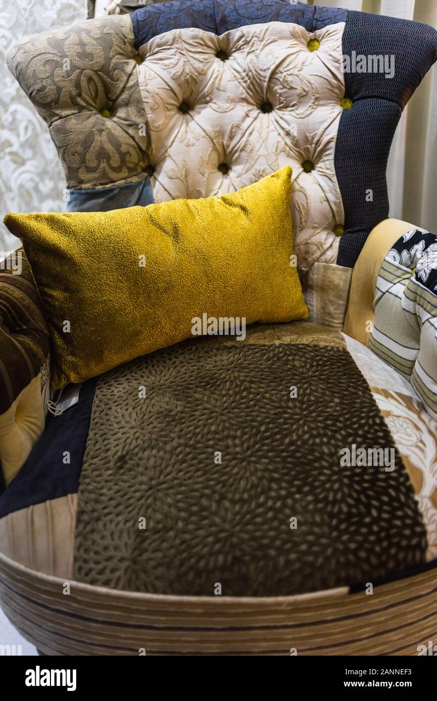 Beautiful soft pillow and blanket with white cozy bed in contemporary