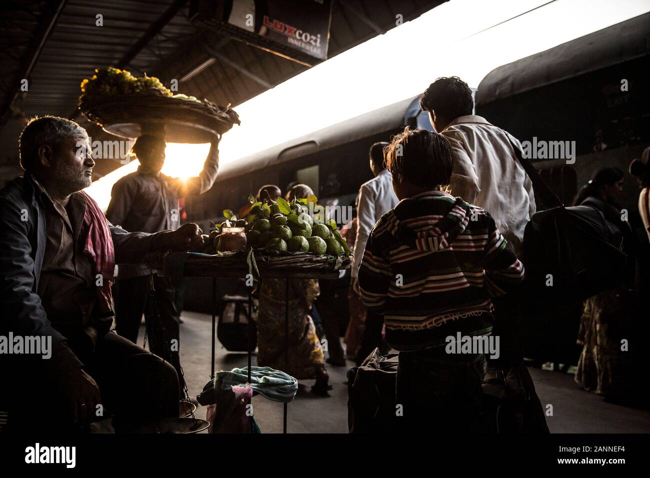 Fruit seller at Varanasi train station. Varanasi, India Stock Photo Alamy