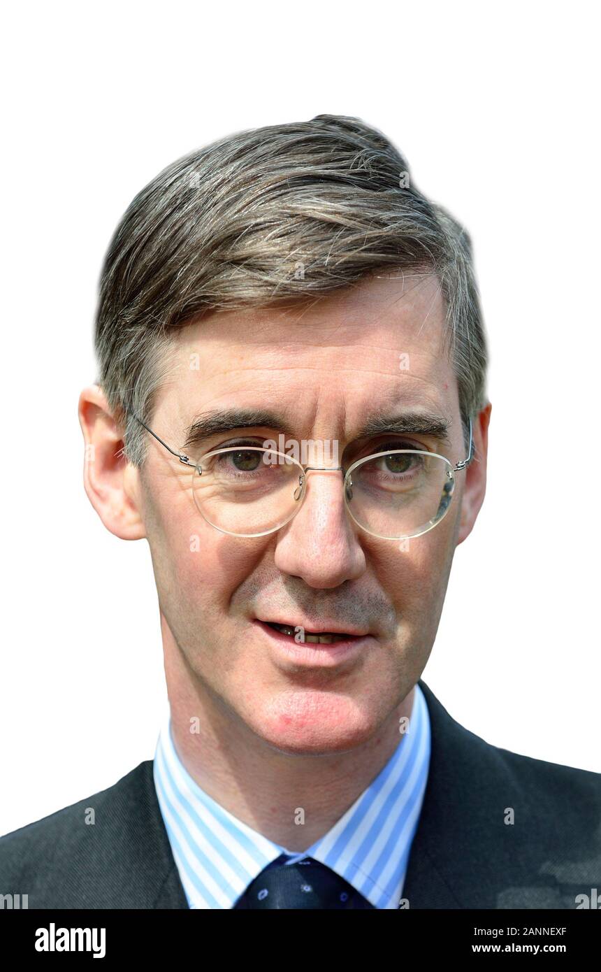 Jacob Rees-Mogg MP (Con: North East Somerset) on College Green, Westminster 18th April 2017 shortly after a general election was announced. Stock Photo
