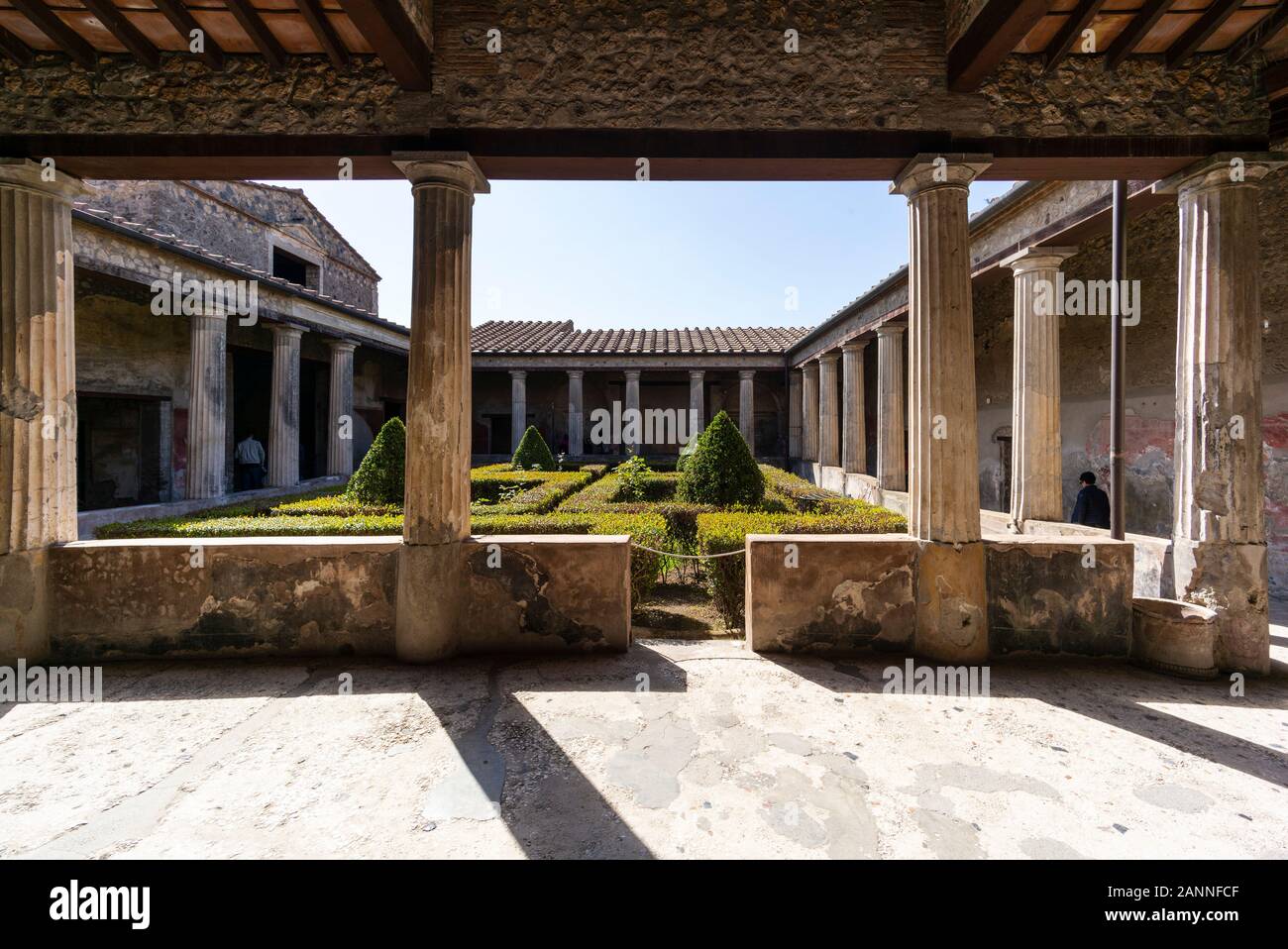 Pompei. Italy. Archaeological site of Pompeii. House of Menander (Casa del Menandro), peristyle (garden).  Regio I-10-4 Stock Photo