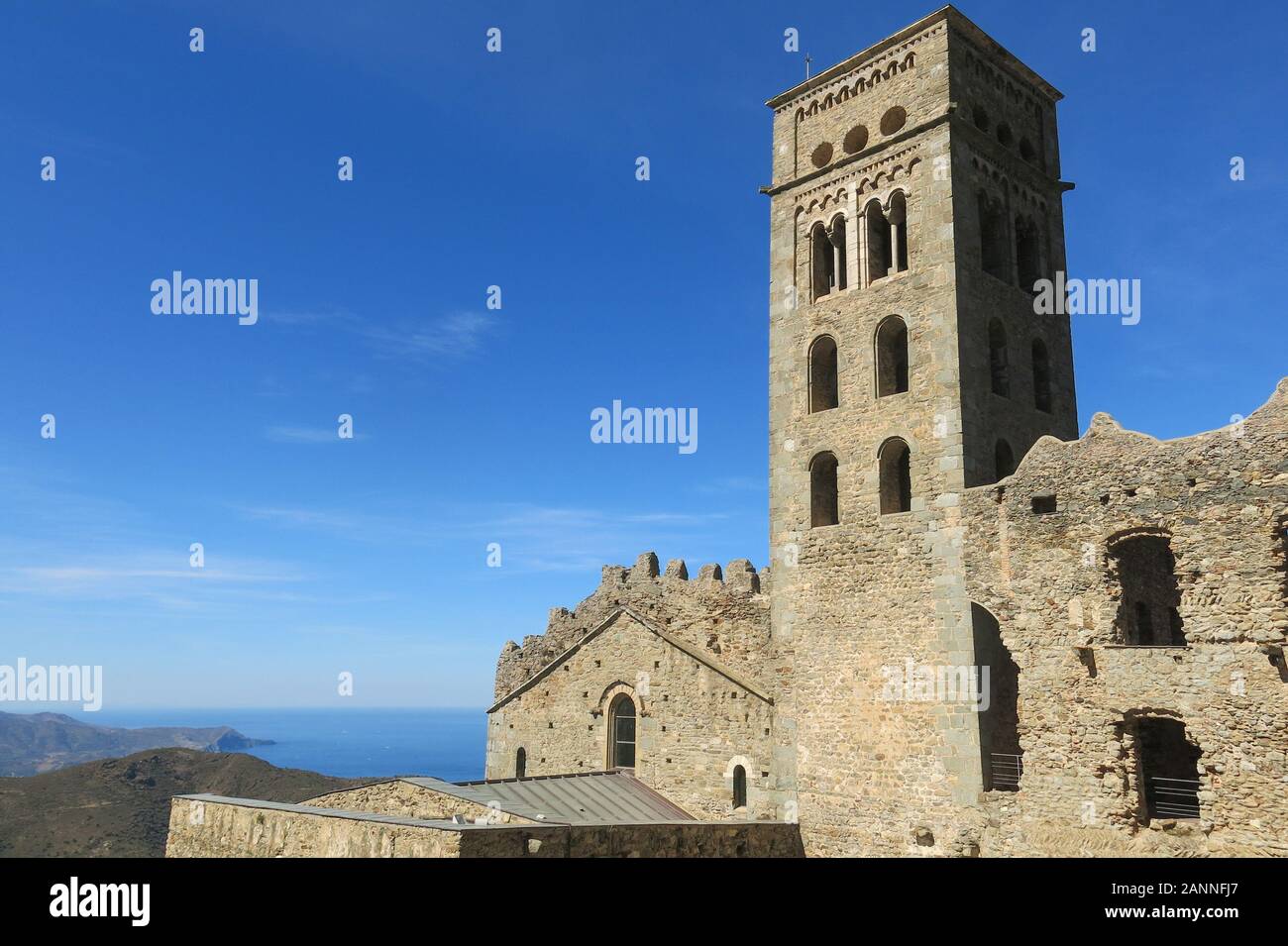 The Romanesque abbey of Sant Pere de Rodes in Cap de Creus Natural park. It is a former Benedictine monastery in the comarca of Alt Emporda, in the No Stock Photo