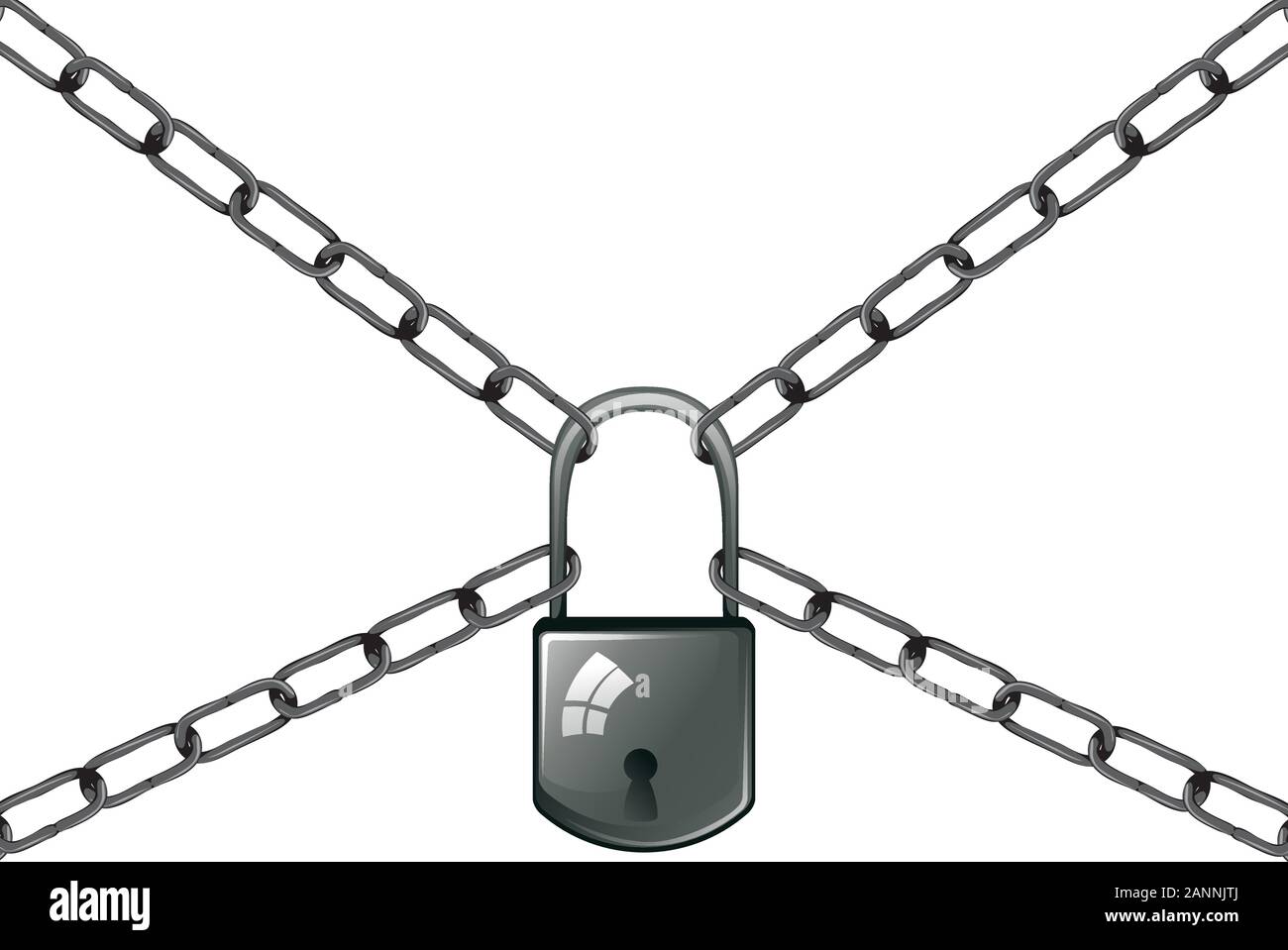 Gray metal chains with padlock on white background Stock Vector Image ...