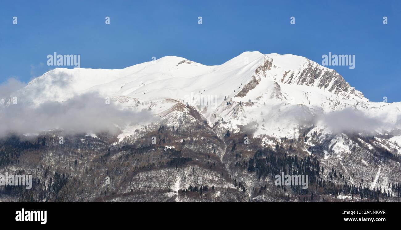 Monte Serva, the symbol of the city of Belluno, Italy Stock Photo