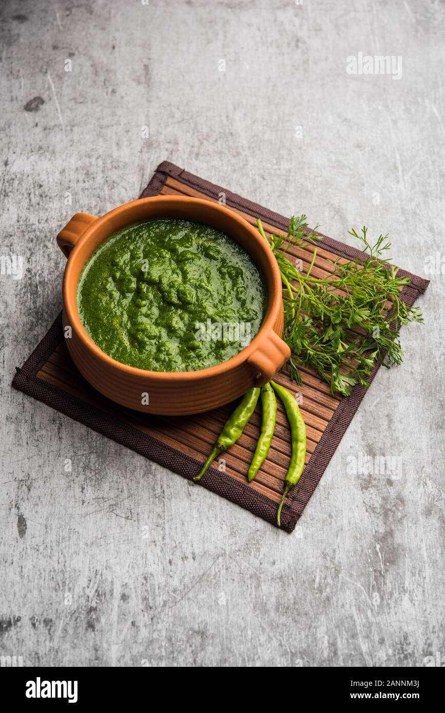 Kothimbir or Dhaniya Chutney made using Cilantro or coriander with