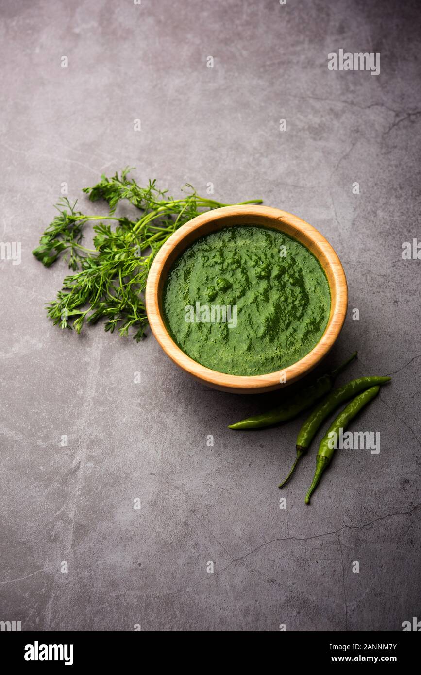 Kothimbir or Dhaniya Chutney made using Cilantro or coriander with
