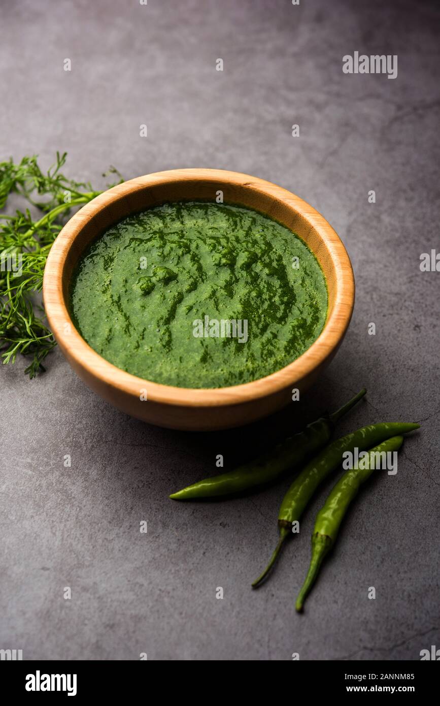 Kothimbir or Dhaniya Chutney made using Cilantro or coriander with