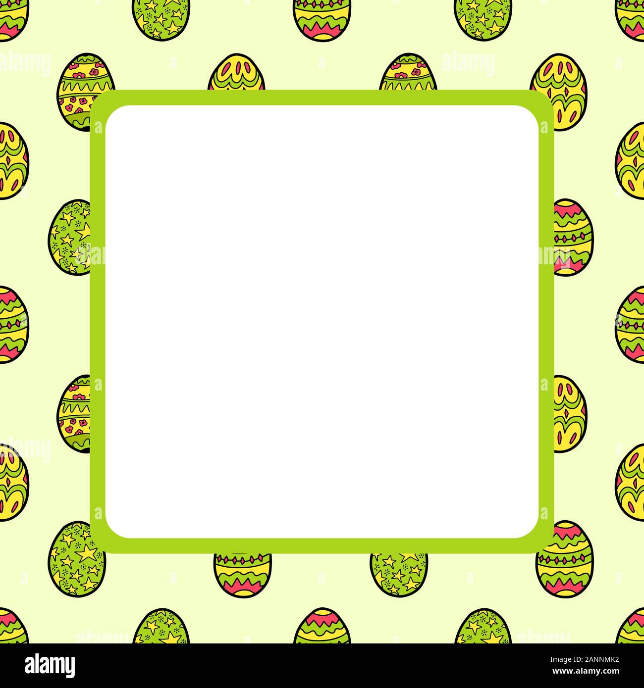 Easter square frame with eggs print. Green holidays background. Vector ...