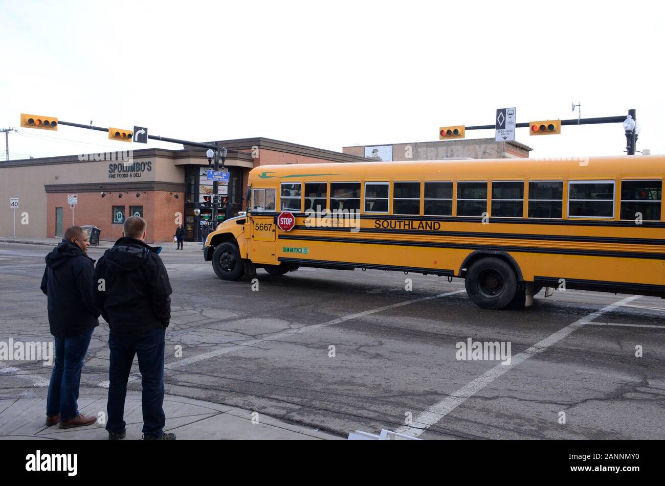 School bus, Inglewood, Calgary, Alberta Stock Photo