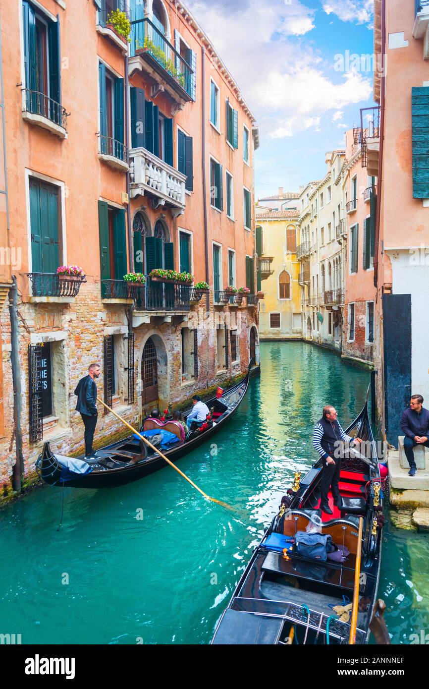 Gondola in narrow venetian canal hi-res stock photography and images ...